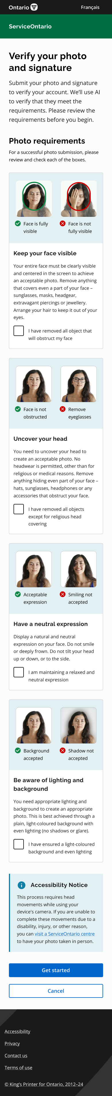 Mobile — photo and signature requirements before capture begins