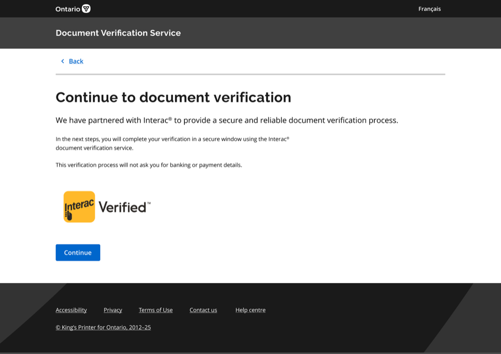 Redesigned ServiceOntario screen