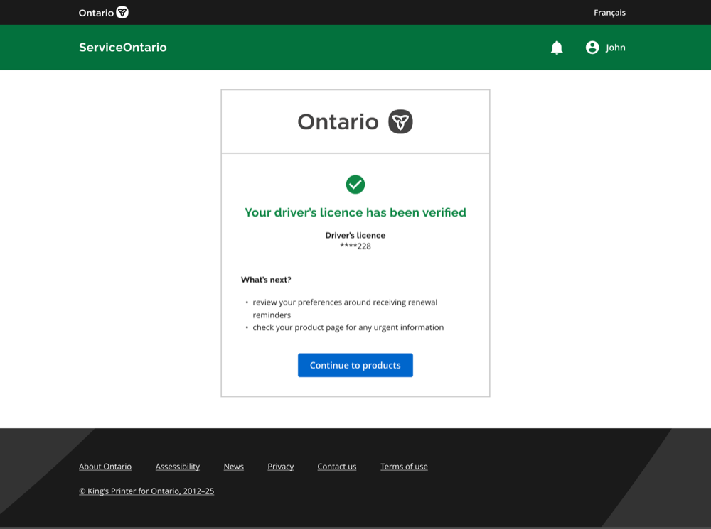 Redesigned ServiceOntario screen