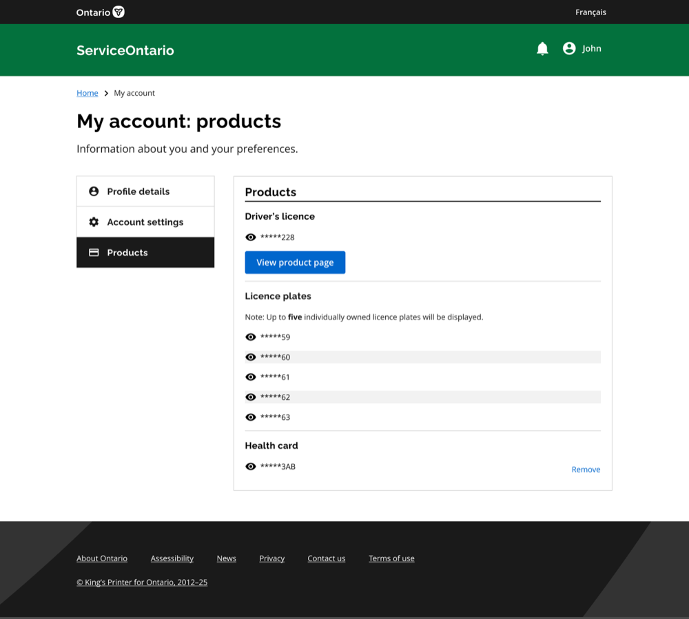 Redesigned ServiceOntario screen
