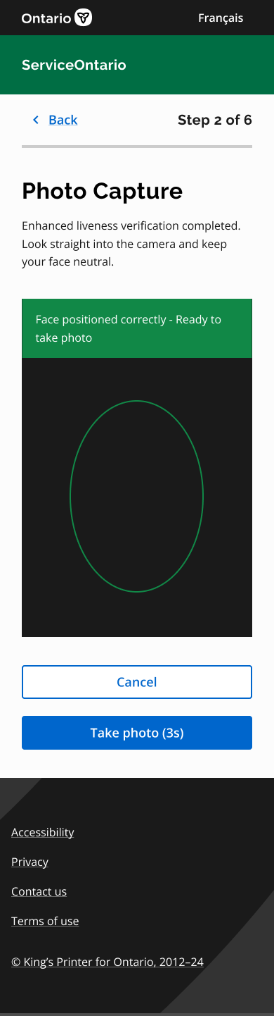Mobile — photo capture coaching, face positioned correctly