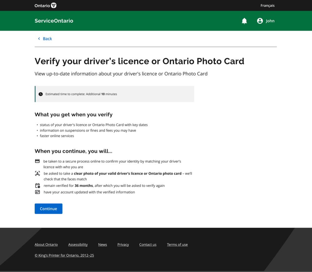 Redesigned ServiceOntario screen