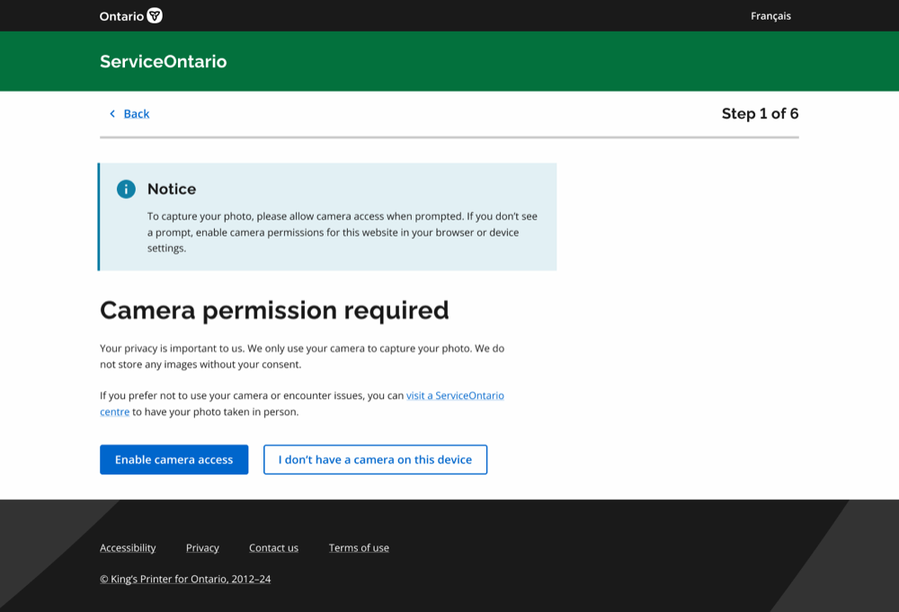 Redesigned ServiceOntario screen