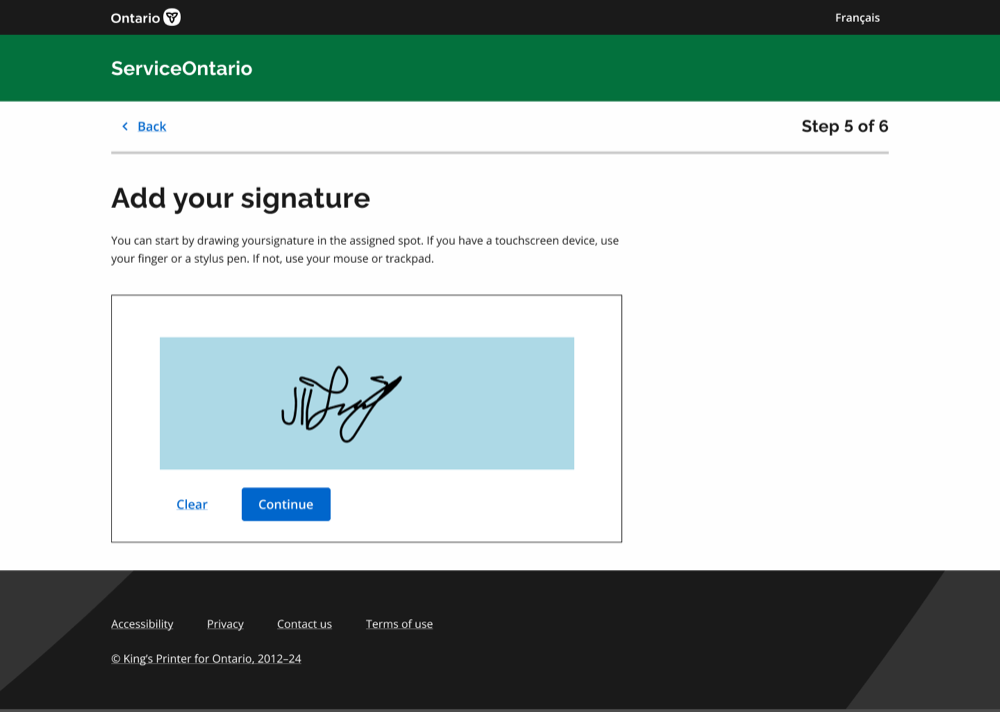 Redesigned ServiceOntario screen